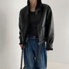 MYQ abrigo de cuero para motocicleta con cuello alto de pelo integrado para hombre, estilo coreano de invierno, chaqueta retro holgada, abrigo engrosado con relleno de algodón