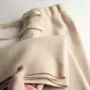 Calça larga versátil 100% lã para mulheres, solta e grossa, adequada para outono e inverno, corte reto, comprimento até o chão, com efeito de caimento, calça casual branca de caxemira
