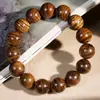 Pulseira Exquisitamente Trabalhada de Sandália com Pele de Tigre, Círculo Único, Contas de Madeira para Oração, Contas Budistas, Contas Macias para Enrolar nos Dedos, Joias