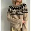Nuevo Suéter Navideño Fair Isle de Invierno para Mujer, Estilo Casual Perezoso Holgado Retro Americano Suéter de Punto Jacquard para Pareja