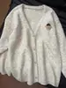 Suéter Cárdigan de Punto Suave y Ceroso con Oso, Cuello en V, Otoño e Invierno, Nuevo, Holgado y de Alta Gama, Chaqueta Superior Perezosa para Mujer