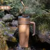 Taza para Coche con Asa de Gran Capacidad, Taza Térmica de Acero Inoxidable de Aspecto Elegante y Almacenamiento en Frío para Coche con Popote, Taza Doble Portátil para Beber