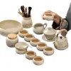 Tetera de Cerámica Horno Ru con Patrón de Montañas y Agua, Taza de Té, Cuenco de Té, Juego de Té, Juego de Té Kung Fu, Tetera para Preparar Té, Estilo Minimalista de Lujo Ligero