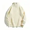 Suéter com zíper parcial para homens, estilo coreano outono e inverno, caimento solto, top de tricô simples com gola dobrável, suéter de cor sólida moderno