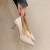 Tacones Altos Dorados Champagne y Plateados para Mujer Primavera 2023 Diseño Elegante de Dama Stiletto Zapatos de Boda de Nicho