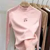 Camiseta linda y casual de manga larga para niñas, nueva colección otoño/invierno 2026, hecha de tela polar suave, estilo pullover con cuello semialto