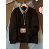Sudadera de cuadros tipo patchwork estilo americano, imitación de dos piezas para hombre, marca nueva y moderna, diseño holgado, top versátil con cuello polo, moderno