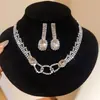 Brincos de Diamante em Forma de Gota Europeus e Americanos Colar Corrente de Clavícula Moda de Luxo Leve Joias de Alta Qualidade para Mulheres