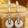 Brincos Redondos Geométricos de Diamante Completo de Luxo Leve para Mulheres, Estilo Exquisito para o Dia a Dia Que Realça a Elegância, Brincos Longos com Cravação de Diamantes