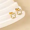 Pendientes Pequeños de Trébol de Cuatro Hojas de 9 mm Oro de 18 Quilates Acero de Titanio No se Desvanecen Pendientes de Nácar para Mujer Joyería de Moda para el Trabajo Venta al por Mayor