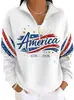 Sudadera cruzada con media cremallera y cuello medio alto, top casual para mujer conmemorativo del 250 aniversario de EE. UU., comercio exterior, Amazon Europa y América