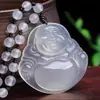 Venta al por mayor del fabricante Calcedonia de Hielo Natural Jade Guanyin Collar Hielo Transparente Bodhisattva Colgante de Jade Ágata para Hombres y Mujeres Colgante