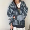 Suéter cárdigan de punto con bloques de color y rayas, cremallera, con capucha, para mujer, otoño, manga larga, chaqueta de punto, top