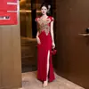 Novo Vestido Cheongsam Modificado Estilo Chinês Cauda de Peixe 2026 Novo Modelo Vestido de Noiva Noivado Festa de Formatura Uso Casual High-End Slim Fit