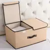 Caja de Almacenamiento de Tela Doble Cubierta de Algodón y Lino Caja de Almacenamiento Plegable Organizador de Escombros Dormitorio Cubierta No Tejida Multiusos