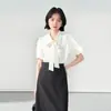 Blusa de Gasa Azul para Mujer, Adecuada para Primavera y Otoño, Atuendo Profesional para el Trabajo, Ropa Interior, Camisa de Manga Larga para Personal Docente