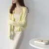 Cardigan Tricotado de Acetato Tencel Pesado com Mangas Longas e Proteção UV, Solto e Casual, Elegante e Estiloso para o Trabalho