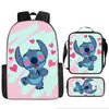Suministro Directo de Fábrica mochila escolar de tres piezas con diseño de Stitch para estudiantes de primaria y secundaria Bolso de Hombro Estuche