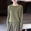 Suéter para mujer 100% lana pura, cuello redondo, jacquard calado con patrón de ondas, jersey liso simple, estilo moderno de otoño e invierno