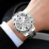 Vidro de relógio com luz azul relógio masculino pulseira de aço Relógio de quartzo com três mostradores para negócios e lazer