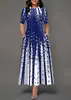Vestido de manga corta con cuello redondo y estampado de posicionamiento degradado de personalidad de moda europea y americana para mujer 2024