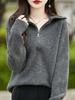 Suéter de lana de color liso con cuello alto y media manga para mujer, jersey de interior grueso para otoño e invierno, suéter suave y encerado con media cremallera, camisa de punto