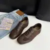 Tênis de Treino Alemão Estampa de Leopardo Feminino Plano com Cadarço Couro Macio Sapatos de Plataforma Casuais Versáteis Nicho Sapatos Femininos Modernos Individuais Bico Redondo Clássico