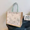 Bolsa Tote de Linho Impermeável em PU Nova Moda Bolsa Transversal Bolsa com Estampa de Borboleta Texturizada Bolsa Feminina