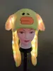 Gorra de felpa con orejas de conejo luminosas para apretar a mano, con bolsa de aire, orejas móviles, gorra de dibujos animados para padres e hijos