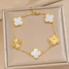 Pulseira Laser Flor de Cinco Pétalas 15mm Ouro Real 18K Pulseira Trevo Grossa Galvanizada a Ouro Popular no Tiktok Pulseira Dourada