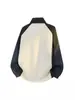 Chaqueta de cremallera con cuello alto de patchwork bicolor para hombre, abrigo deportivo casual con diseño a rayas, efecto de dos piezas, corte holgado