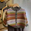Novo suéter cardigã com blocos de cor estilo Fair Isle retrô para outono e inverno para meninos e meninas, estiloso e versátil, suéter grosso