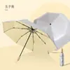 Sombrilla de Doble Uso para Sol y Lluvia, Doble Capa Plata Titanio, Protección Solar, Protección UV, Plegable en Tres, Mango de Madera, Sombrilla