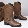 Botas altas de cuero populares para hombre transfronterizas, elegantes botas de motocicleta, botas de cuero para montar para hombre, botas de caballero de moda, zapatos de moda para hombre en stock