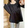 Blusa de Otoño para Mujer Tallas Grandes con Cuello Cuadrado, Manga Larga, Plisada, para Chicas con Curvas, Corte Holgado, que Oculta el Vientre, Top Adelgazante