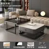 Mesa de Centro Cuadrada Sala de Estar Hogar Apartamento Pequeño Mesa Simple Moderna Piedra Sinterizada Lujo Ligero Influencer Vidrio Templado Mesa de Centro Pequeña