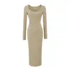 Vestido Kardashian Hot Girl Plissado Decote Coração Manga Longa 2026 Outono Inicial Novo Sexy Slim Fit Camada Base Saia Bodycon