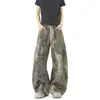 Calça casual masculina com estampa de leopardo, estilosa e retrô, corte reto solto, tamanho 26, marca da moda, novo estilo high street, calça americana larga e curva de outono