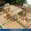 Conjunto de Silla de Jardín de Ratán y Mesa de Café para Villa al Aire Libre Nórdica, Mesa y Sillas de Comedor de Pizarra a Prueba de Lluvia y Sol, Mesas y Sillas para Hotel y Casa de Huéspedes