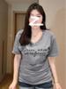 Camiseta Impresa de Manga Corta con Cuello en V, Versátil y de Moda, Talla Grande para Mujer, Nuevo Estilo de Verano, Ceñida a la Cintura, Adelgazante, Top Simple Americano