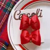 Clip de Algodón Perlado con Lazo para Niños BB Clip Básico para Niñas Festival de Año Nuevo Anillos para el Cabello de Nudo Grueso Rojo y Negro Padre-Hijo
