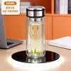 Copo de Água de Vidro Borossilicato Alto Camada Dupla Isolado Copo de Chá Reto com Tampa Vidro Transparente Resistente a Altas Temperaturas Copo de Presente com Impressão