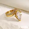 Moda Ins Europea y Americana Nicho Elegante Simple Joyería de Mano Acero Inoxidable Chapado en Oro de 18K Anillo de Corona con Circonita para Mujer de Gama Alta