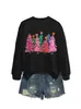 Amazon eBay Tienda Independiente Moda Casual Versátil Suéter Rosa para Mujer con Seis Árboles de Navidad para Otoño e Invierno