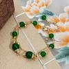 Pulsera Tejida a Mano de Calcedonia Verde Natural Estilo Chino Nuevo Chapado en Oro Real Diseño Nicho Estilo Cool Joyería de Mano para Mujer