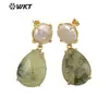 WT-E696 Pendientes Medianos de Estilo de la Corte China con Piedras de Colores y Perla de Agua Dulce para Mujer, Pendientes para el Viaje Diario