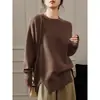 Suéter de Malha Base Lisa de Cor Sólida com Barra Dividida Estilo Coreano Solto Estilo Preguiçoso Outono/Inverno 2026 Novo para Mulheres