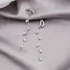 Brincos Dongdaemun da Coreia do Sul Temperamento Micro-incrustados Zircônia Folhas Frescas Pequenas Franja Clipe de Orelha Longo Brincos de Metal Elegantes