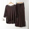 Conjunto de pijama modal feminino de verão fino solto com manga 3/4 casual plus size roupa externa conjunto de duas peças