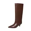 Botas altas para mujer, hasta la rodilla, de cuero genuino, punta fina, tacón medio, sin cordones, nuevo estilo de invierno, hechas de piel de vacuno de primera calidad